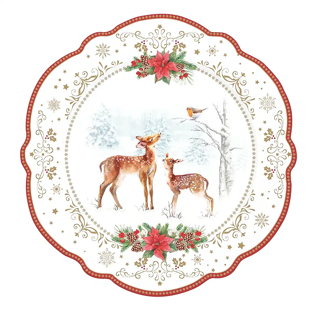 Yılbaşı Geyikli Pasta Tabağı 20 cm