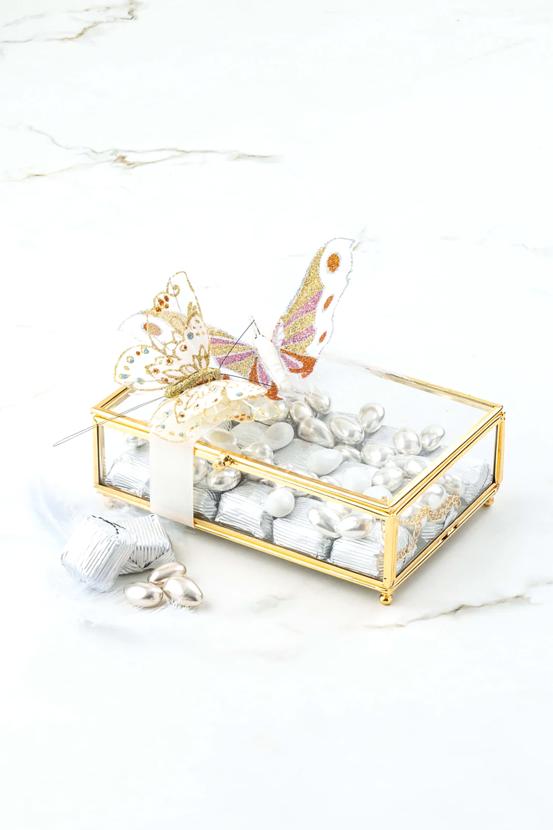 No:15 Cam Kutu Kelebekli Yeni Doğan Hediyelik