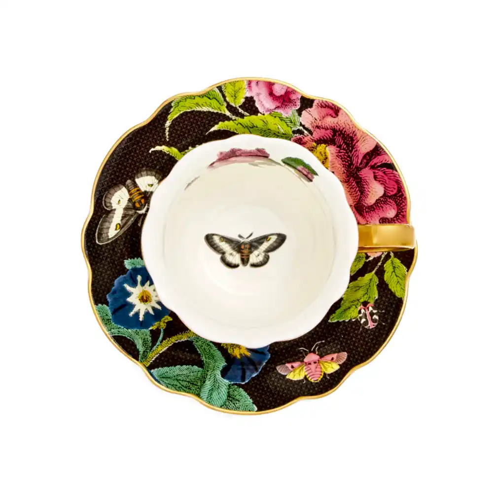 Creatures of Curiosity Çay Fincanı ve Tabağı 260 ml - Siyah Çiçekli